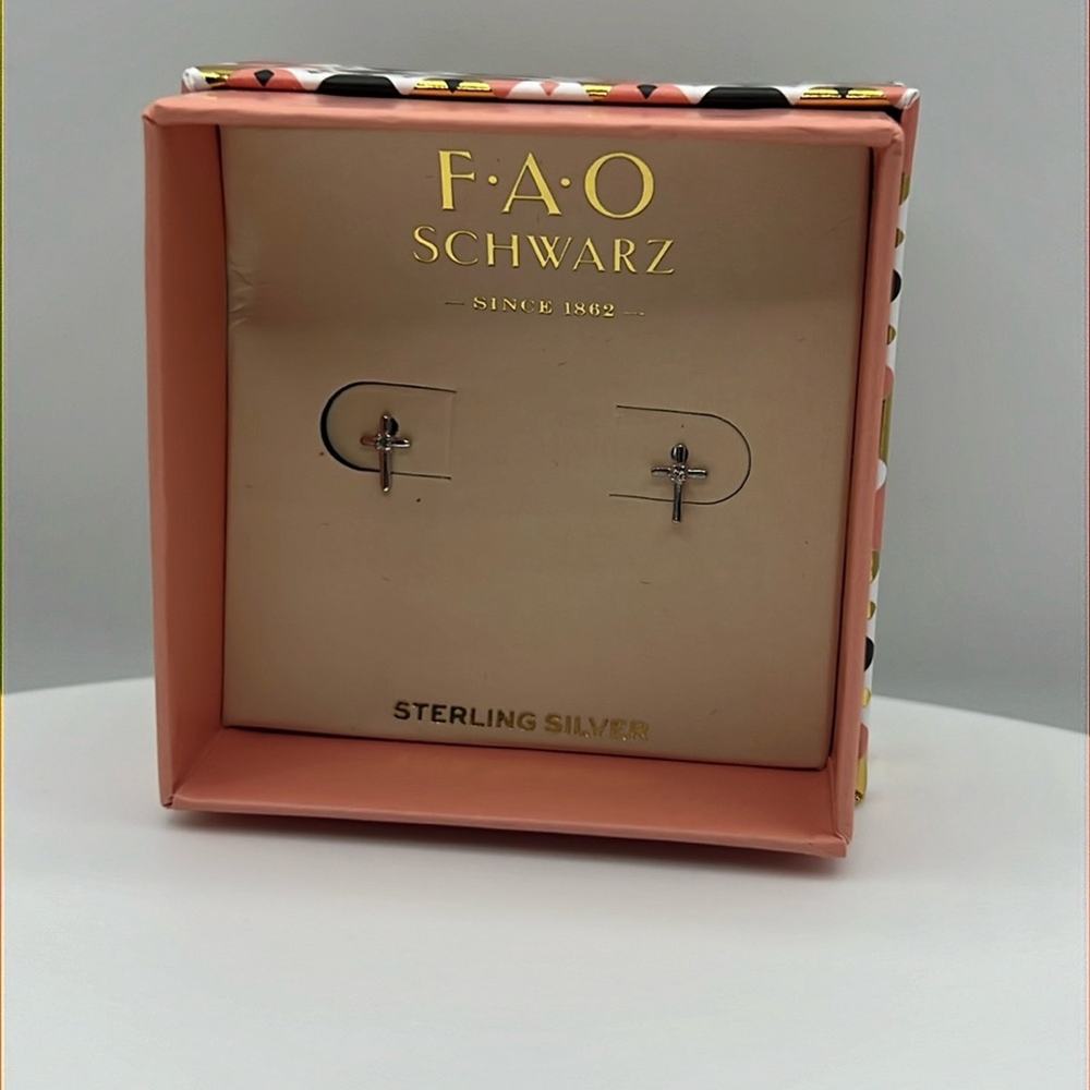 FAO Schwartz sterling silver cross earrings